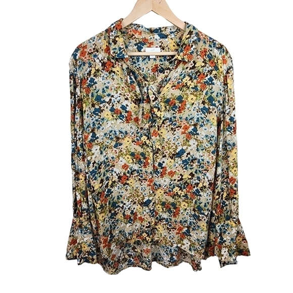 J. JILL Floral Long Sleeve Button Down Blouse Size L - Picture 1 of 12